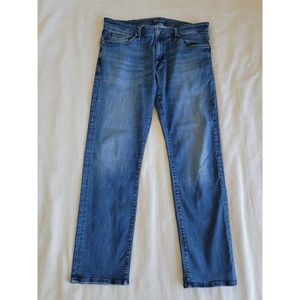 Mavi Mens Jeans 37x31.5 Zach Straight Leg Mid Rise Stretch Medium Blue Logo